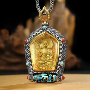 Men's Buddhist Rotating Thangka Pendant Necklace