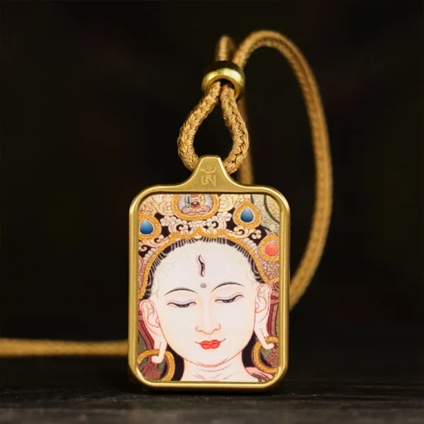 Vintage Tibetan Thangka Prayer Pendant Necklace