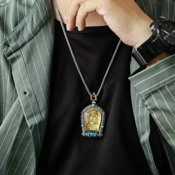 Men's Buddhist Rotating Thangka Pendant Necklace