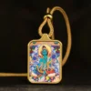 Vintage Tibetan Thangka Prayer Pendant Necklace