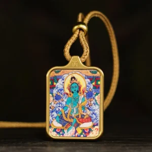 Vintage Tibetan Thangka Prayer Pendant Necklace