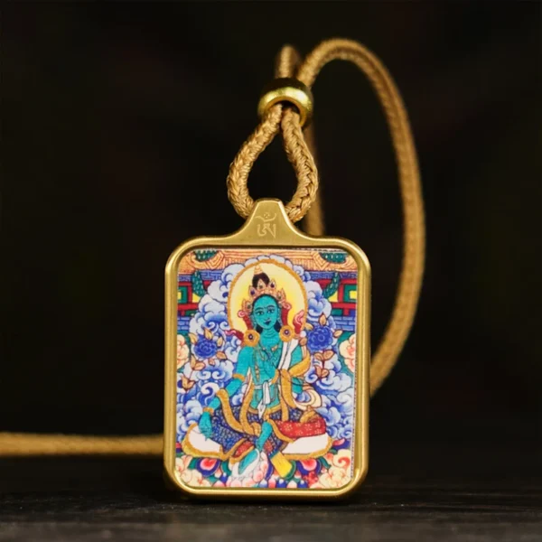 Vintage Tibetan Thangka Prayer Pendant Necklace