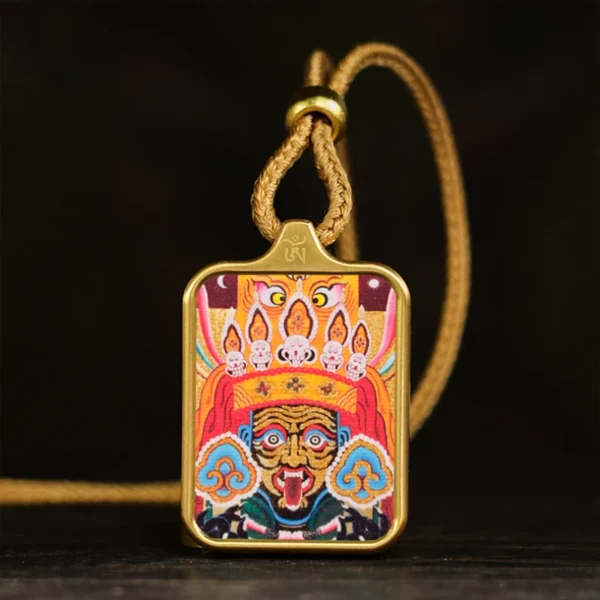 Vintage Tibetan Thangka Prayer Pendant Necklace