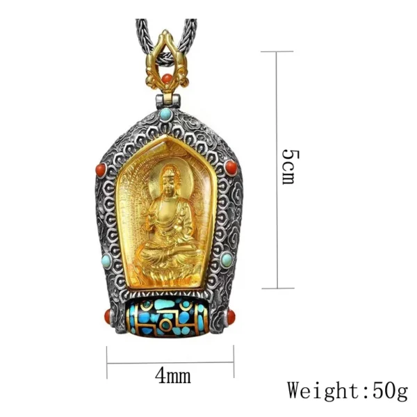 Men's Buddhist Rotating Thangka Pendant Necklace