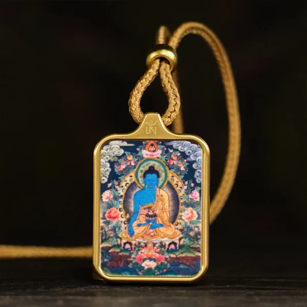 Vintage Tibetan Thangka Prayer Pendant Necklace